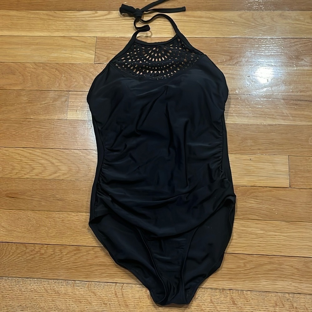 Merona black one piece swimsuit size medium.